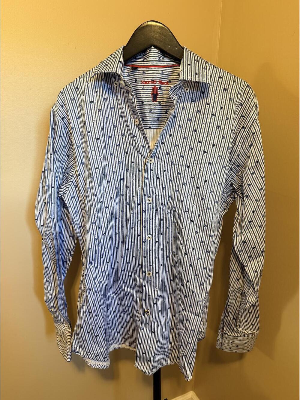 Visconti Black Blue Stripe Button Down Shirt Size M Italian Style